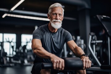 Fototapeta premium Senior fit man exercise at gym for good healthy in fitness, Lifestyle and sport exercise concept.