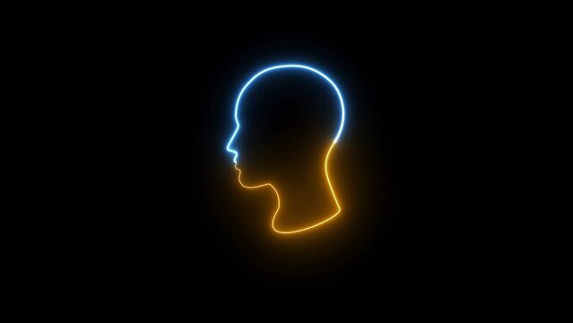 Glowing neon line Head silhouette icon isolated on black background. human head line icon animation. Glowing neon line head icon. 4K Video motion graphic animation
