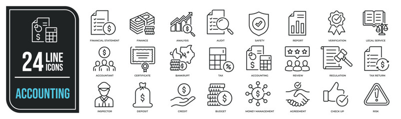 Accounting thin line icons. Editable stroke. For website marketing design, logo, app, template, ui, etc. Vector illustration.