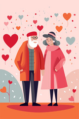 love greeting card illustration with heart and couples