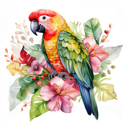 Parrot flower and fruit Illustration, Generative Ai