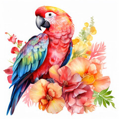 Fototapeta premium Parrot flower and fruit Illustration, Generative Ai