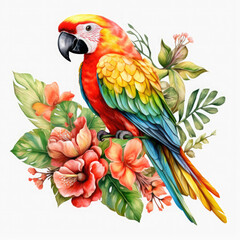 Obraz premium Parrot flower and fruit Illustration, Generative Ai