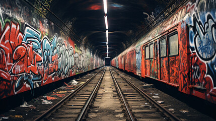 A train track going through a tunnel