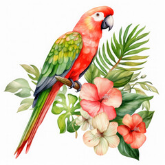 Obraz premium Parrot flower and fruit Illustration, Generative Ai