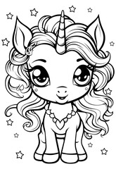Adorable unicorns cute coloring book illustration for kids