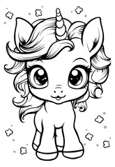 Adorable unicorns cute coloring book illustration for kids