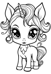 Adorable unicorns cute coloring book illustration for kids