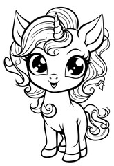 Adorable unicorns cute coloring book illustration for kids
