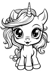 Adorable unicorns cute coloring book illustration for kids