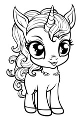Adorable unicorns cute coloring book illustration for kids