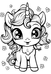 Adorable unicorns cute coloring book illustration for kids