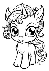Adorable unicorns cute coloring book illustration for kids