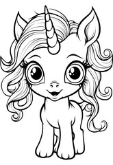 Adorable unicorns cute coloring book illustration for kids