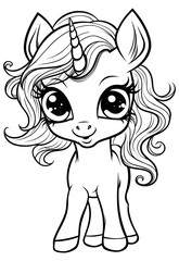 Adorable unicorns cute coloring book illustration for kids