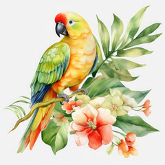 Fototapeta premium Parrot flower and fruit Illustration, Generative Ai
