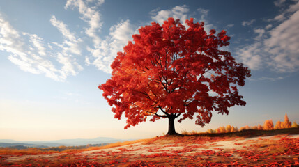 A tree with red and yellow leaves