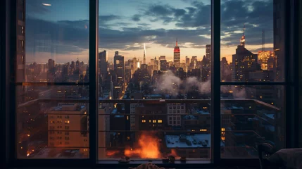 Fotobehang A view of a city from a window © Cedar