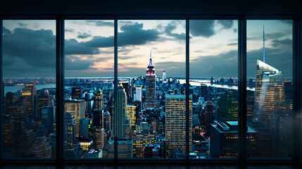 Fototapeta na wymiar A view of a city from a window