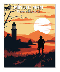 Naklejka premium Vector Art of Minute Man National Historical National Park. Template of Illustration Graphic Modern Poster for art prints or banner design