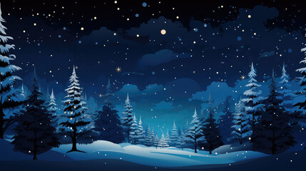 Fototapeta premium Pine trees and a sky full of stars in the snow outdoors in winter