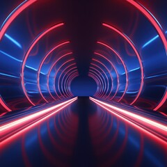 Futuristic Nightlife Scene Vibrant Neon Tunnel with Metallic Textures and Irregular Geometry, ai generated