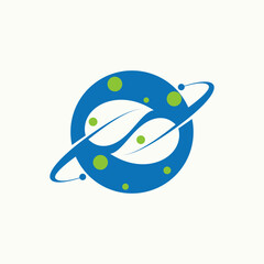 Logo design graphic concept creative abstract premium vector stock 2 leaves tree on circle planet with orbit. Related to nature fresh galaxy universe