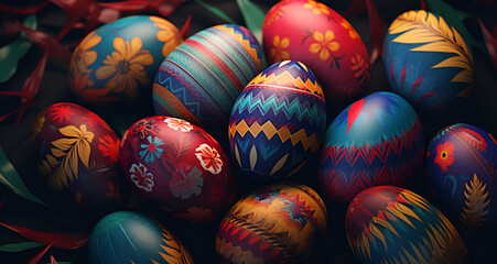 Fototapeta na wymiar Colorful background of Easter eggs collection Easter celebration Egg-cellent Easter Decorations for Your Home AI Generative 