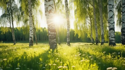 Broad sunbeams streaming through the cypress trees on the lawn