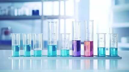 Some reagent bottles are placed on the laboratory table