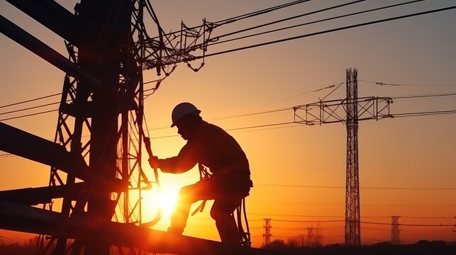 Electrical workers are repairing transmission lines