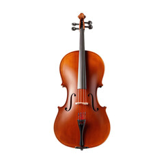 front view of cello musical instrument isolated on a white transparent background