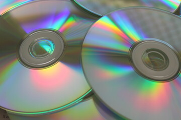 Light reflecting of a number of compact discs. 