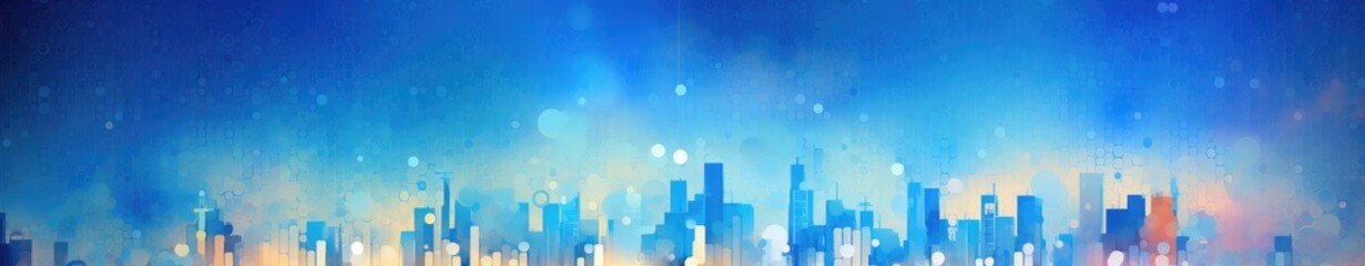 Fototapeta premium Wide panoramic watercolor city illustration