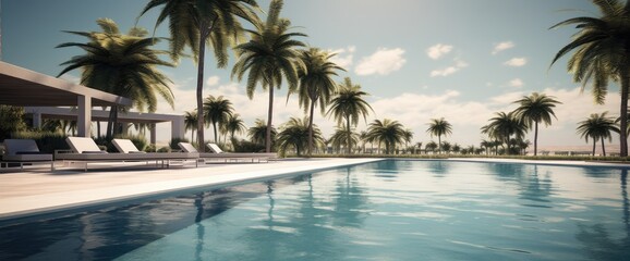 Fototapeta na wymiar Beautiful and clean outdoor swimming pool in summer