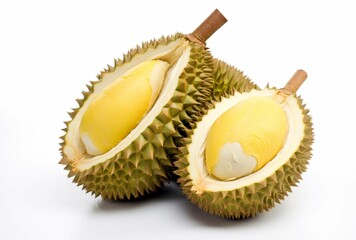 Fototapeta premium A bunch of durian isolated on a white background. AI Generated Images