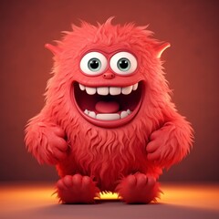 Fototapeta premium red doll with big green eyes smiling, disheveled, hairy arms