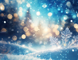 Fototapeta na wymiar Glowing Winter Magic Abstract Scene with Snowflakes