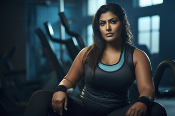 Overweight or fat woman doing workout at gym