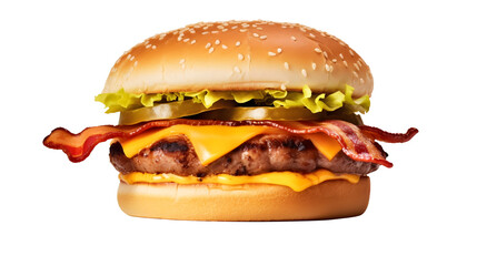 Bacon Cheeseburger en gros plan, burger sans background en transparence - obrazy, fototapety, plakaty