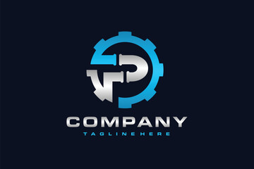 letter P gear pipe logo