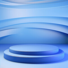 Realistic podium blue background
