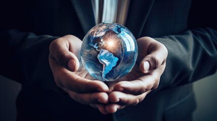 Fototapeta premium A person with a globe and a heart, emphasizing global responsibility and ethical business conduct