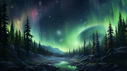 Fototapeta na wymiar A painting of the aurora bore in the night