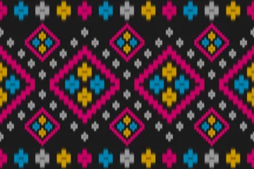 Fotobehang Beautiful ethnic tribal pattern art. Ethnic ikat seamless pattern. American and Mexican style. Design for background, wallpaper, illustration, fabric, clothing, carpet, textile, batik, embroidery. © Anawin