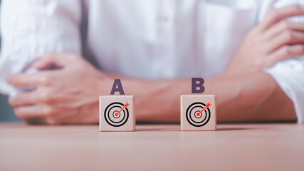 businessman showing business goal setting concept ,Target Growth development planning,Organizational growth and objectives ,marketing strategy planning ,improving business objectives,Target customers