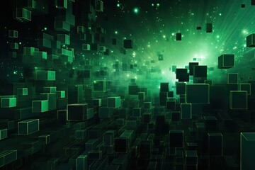 futuristic dimension abstract 3d cubes animation with green squares.