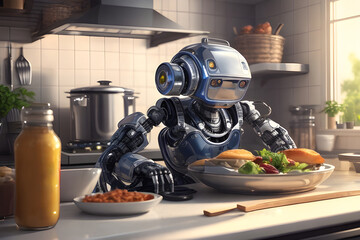 A robot is making some food. - obrazy, fototapety, plakaty