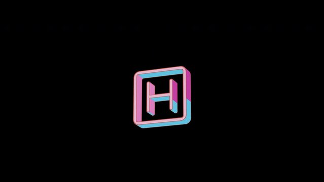 Bright h square icon is jumping merrily. Retro style. Alpha channel black. Looped from frame 120 to 240, Alpha BW at the end