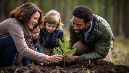Naklejka na ściany i meble Green Family Initiative: Planting a Tree for a Cleaner Atmosphere